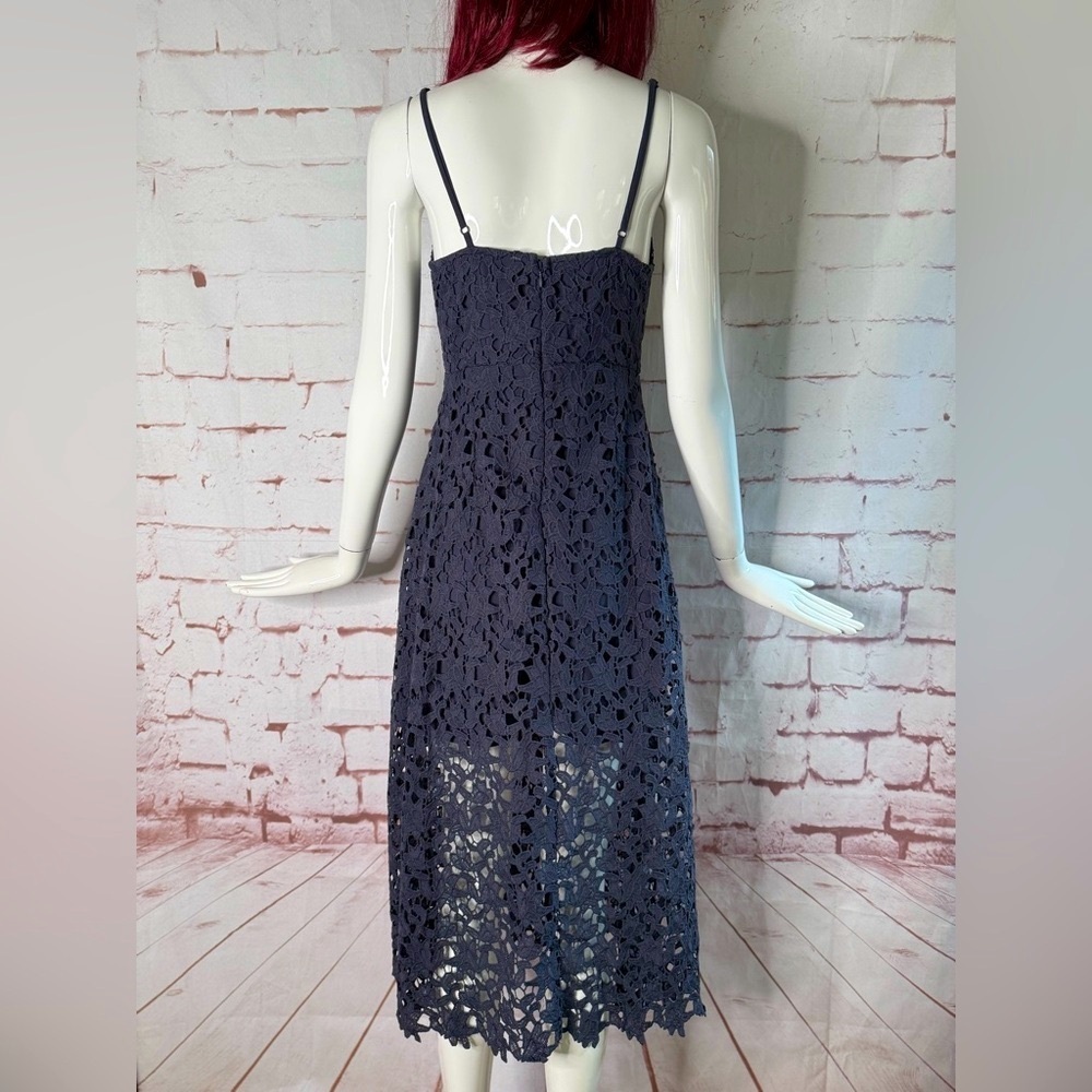 ANTHROPOLOGY MAEVE ASTR The LABEL Eyelet Lace Overlay Midi Dress Slate Blue M - Picture 12 of 15